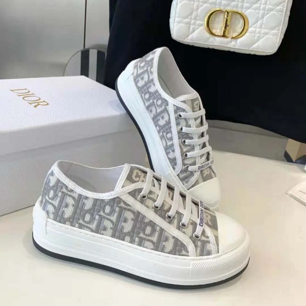 Dior Walk'n'dior Platform Sneaker Stone Gray Dior Oblique Embroidered Cotton for Women Dior Walk'n'dior Platform Sneaker Stone Gray Dior Oblique Embroidered Cotton for Women