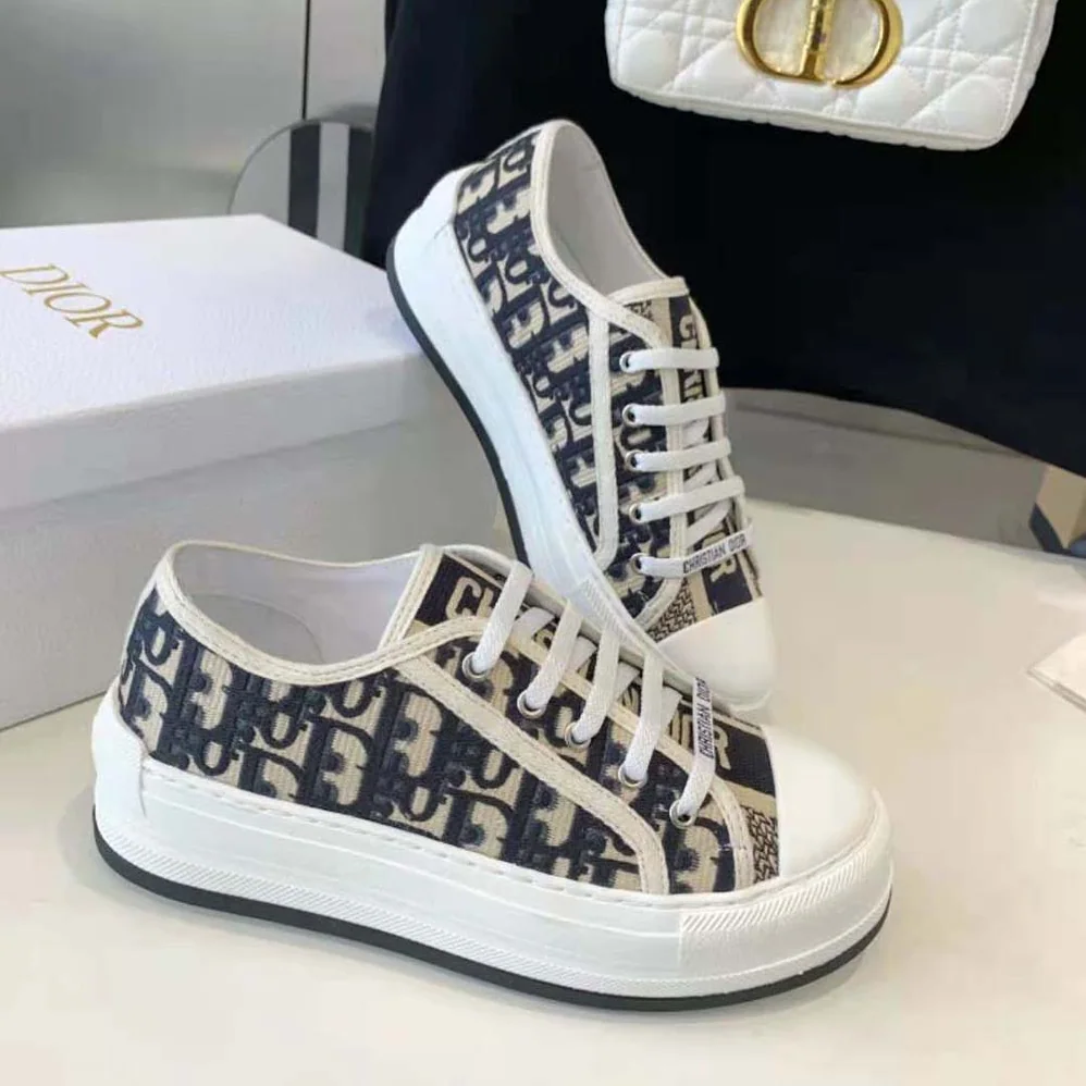 Dior Walk'n'dior Platform Sneaker Deep Blue Dior Oblique Embroidered Cotton for Women