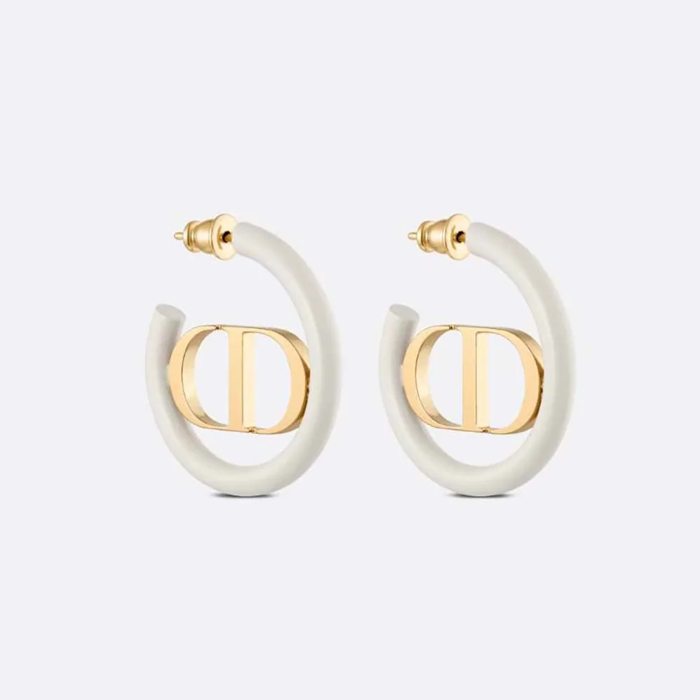 Dior 30 Montaigne Earrings Gold-Finish Metal and Dusty Ivory Lacquer for Women