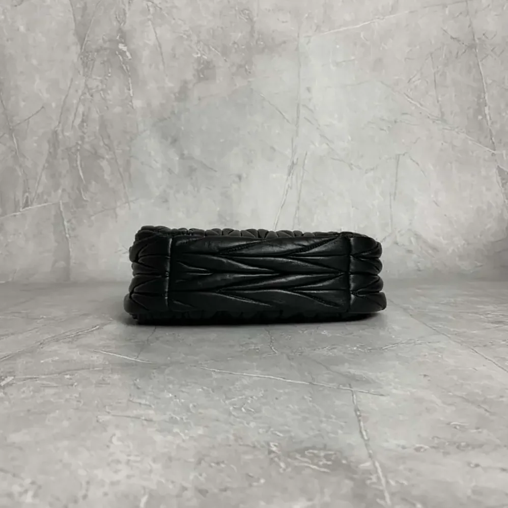 Miu Miu Wander Matelassé Nappa Leather Hobo Bag for Women in Black Miu Miu Wander Matelassé Nappa Leather Hobo Bag for Women in Black