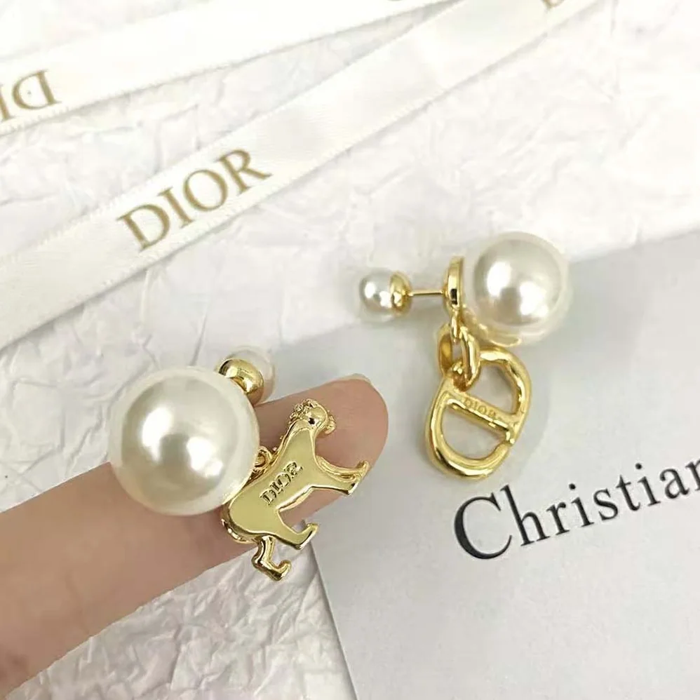 Dior Tribales Earrings Gold-Finish Metal with White Resin Pearls and Silver for Women in Tone Crystals