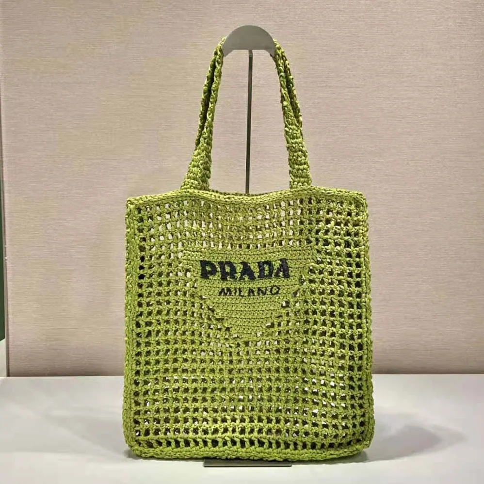 Prada Raffia Tote Bag with A Soft for Women in Lime