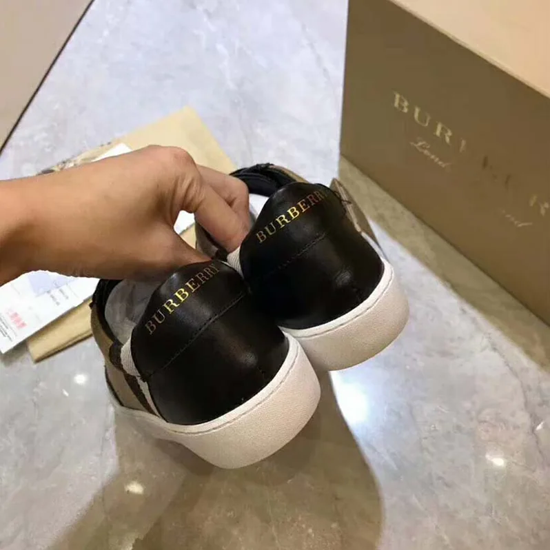 Burberry Shoes Check Detail Leather Sneakers for Unisex in Black Burberry Shoes Check Detail Leather Sneakers for Unisex in Black