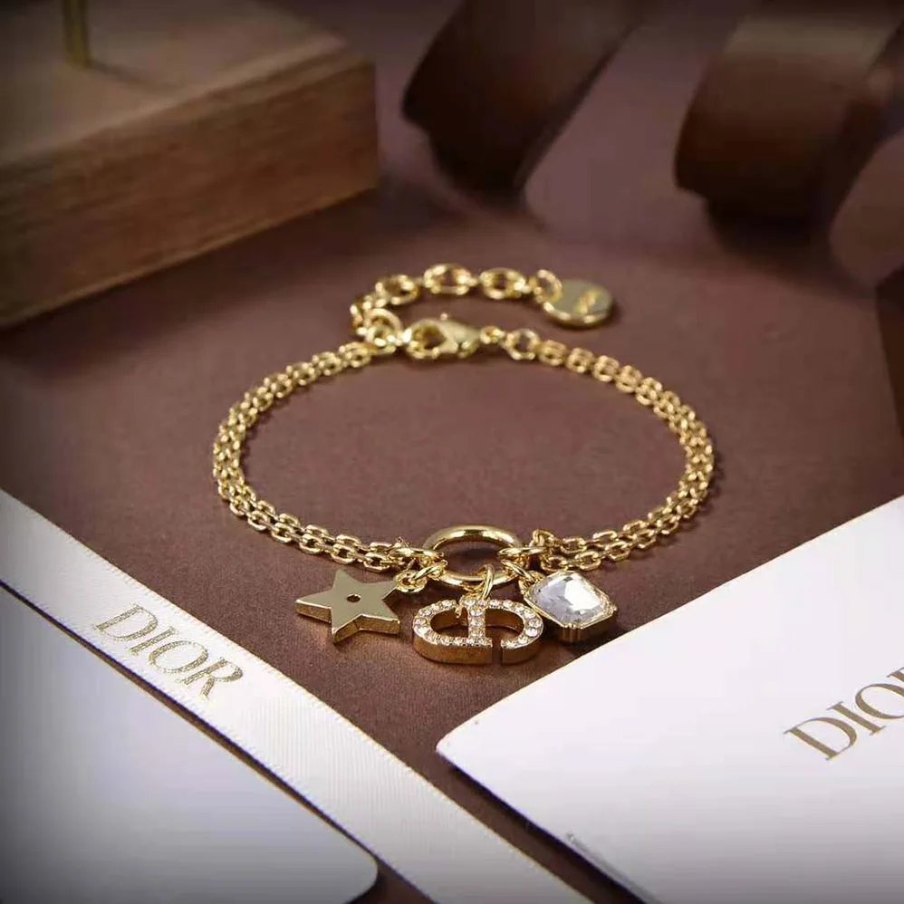 Dior Petit CD Bracelet Gold-Finish Metal and White Crystals for Women