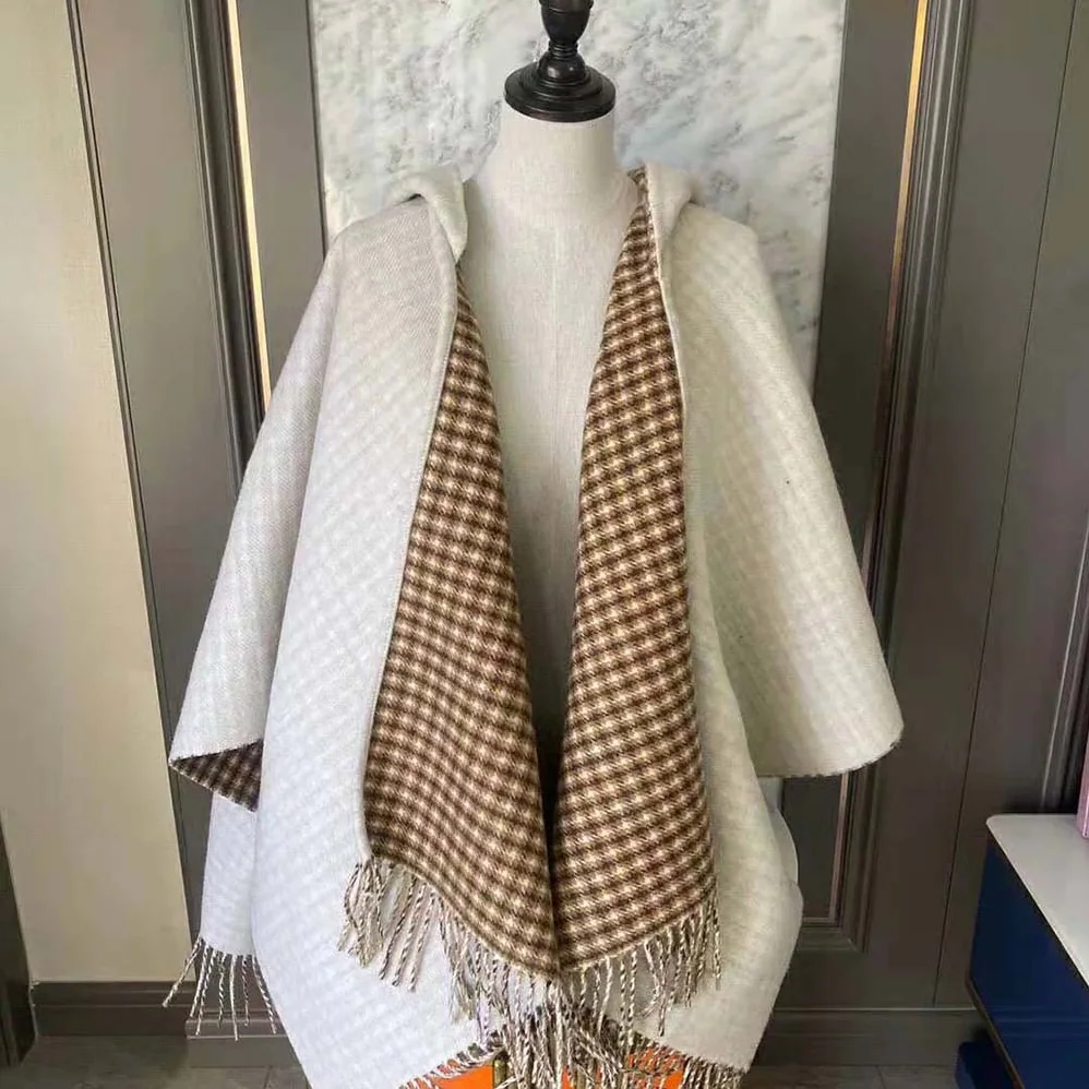 Fendi Cream Wool and Cashmere Poncho with Hood for Women Fendi Cream Wool and Cashmere Poncho with Hood for Women