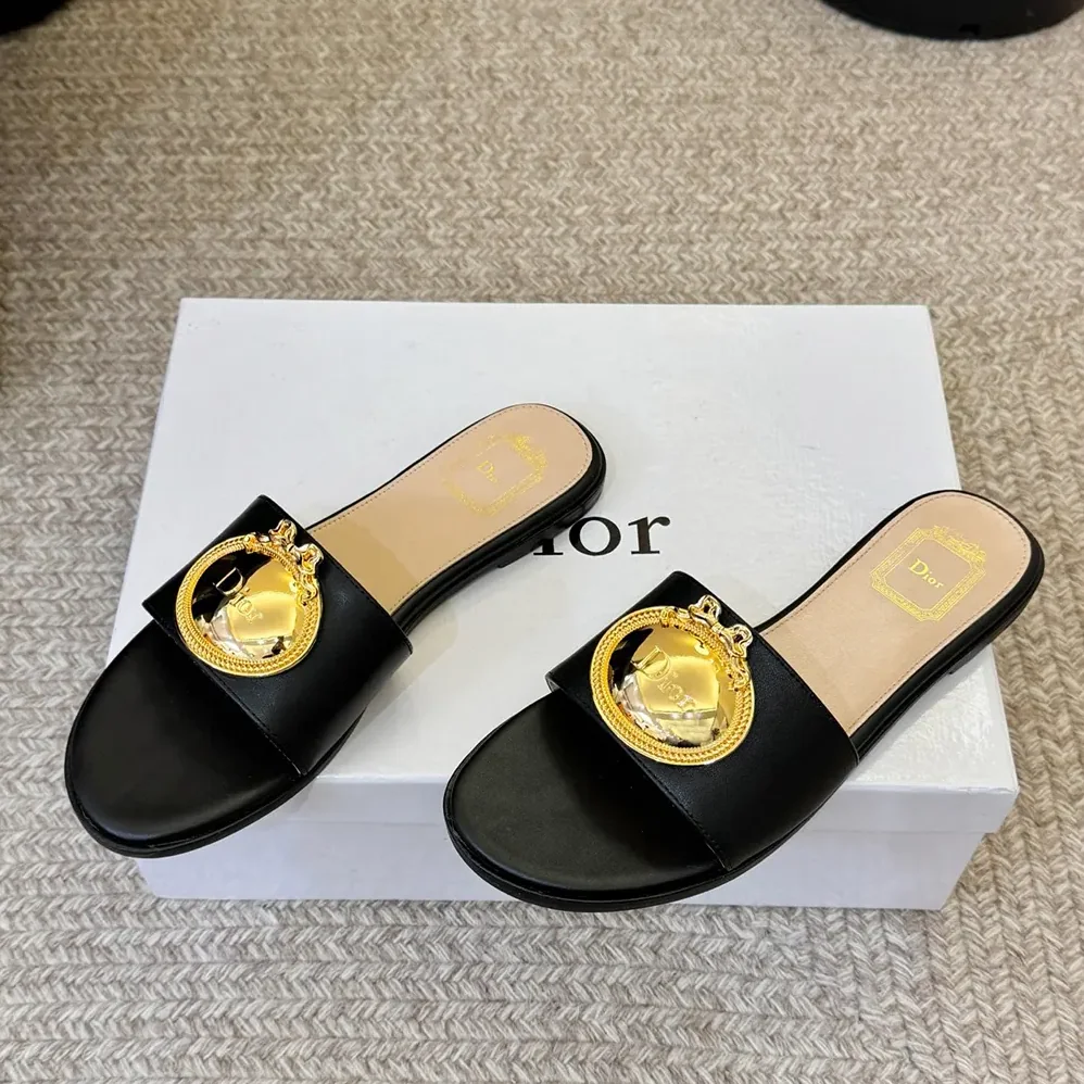 Dior Médaillon Buckle Slide Black Lambskin for Women Dior Médaillon Buckle Slide Black Lambskin for Women