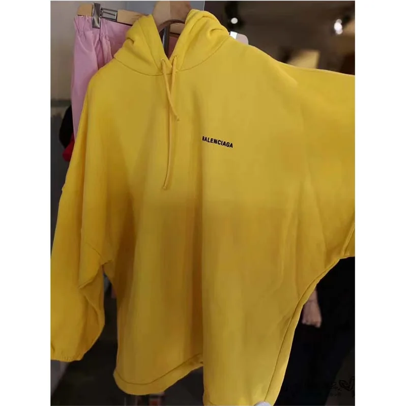 Balenciaga Hoodie Cardigan Logo Printed Hooded Sweater for Women in Yellow