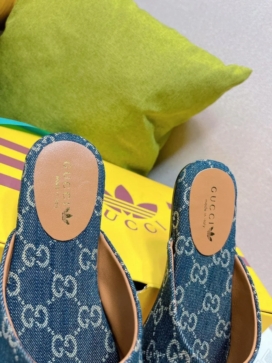 Gucci x Adidas GG Trefoil Slipper Blue for Women