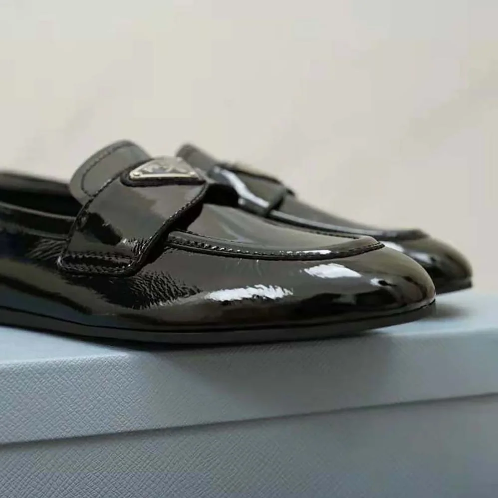 Prada Patent Leather Loafers in 5mm Heel for Women in Black Prada Patent Leather Loafers in 5mm Heel for Women in Black