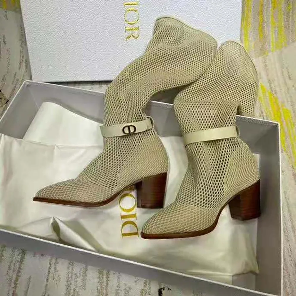 Dior Dior Empreinte Heeled Boot Off-White Mesh Calfskin in 7cm Heel for Women
