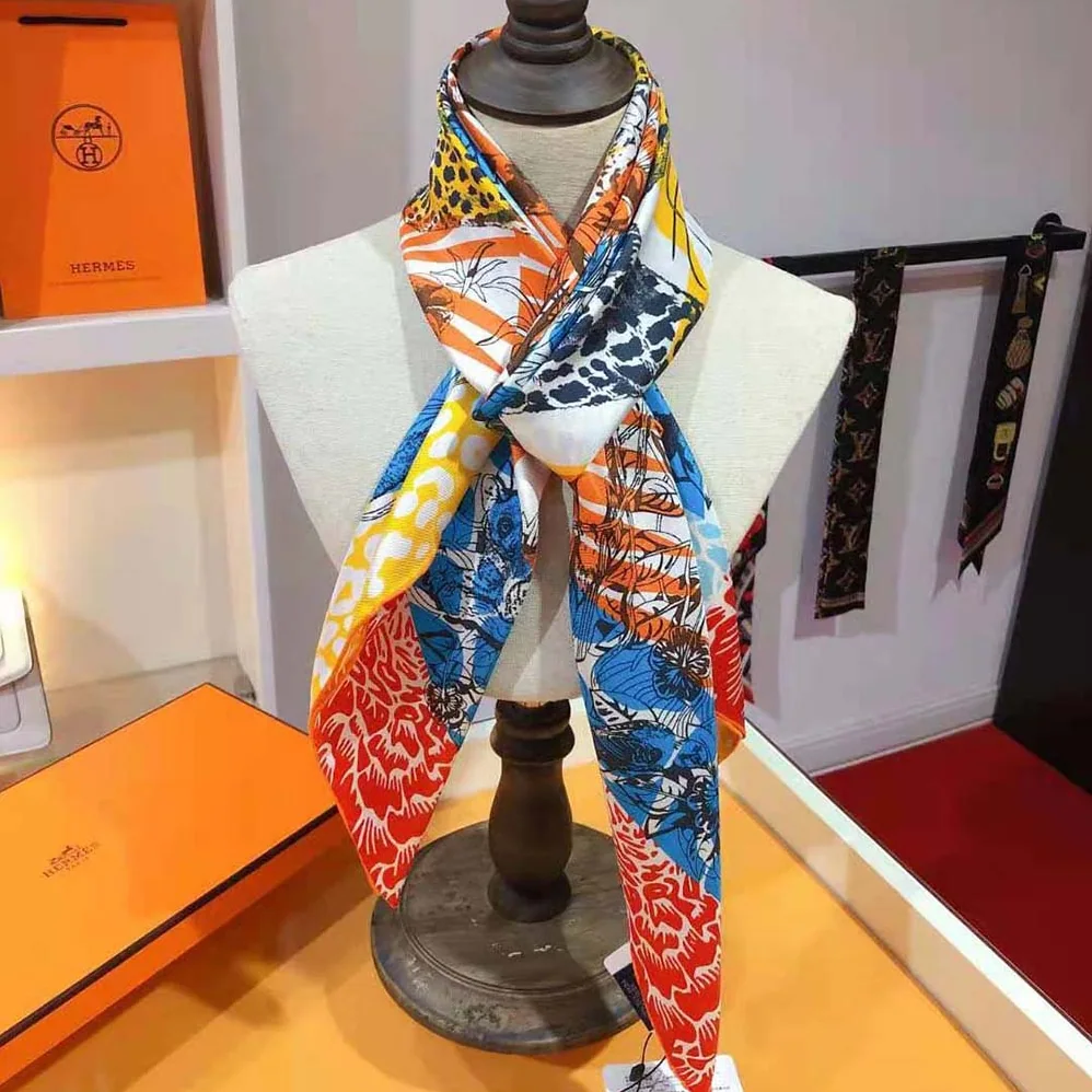 Hermes Jungle Love Stamped Scarf 70 in Silk Twill with Hand-Rolled Edges for Women in Orange