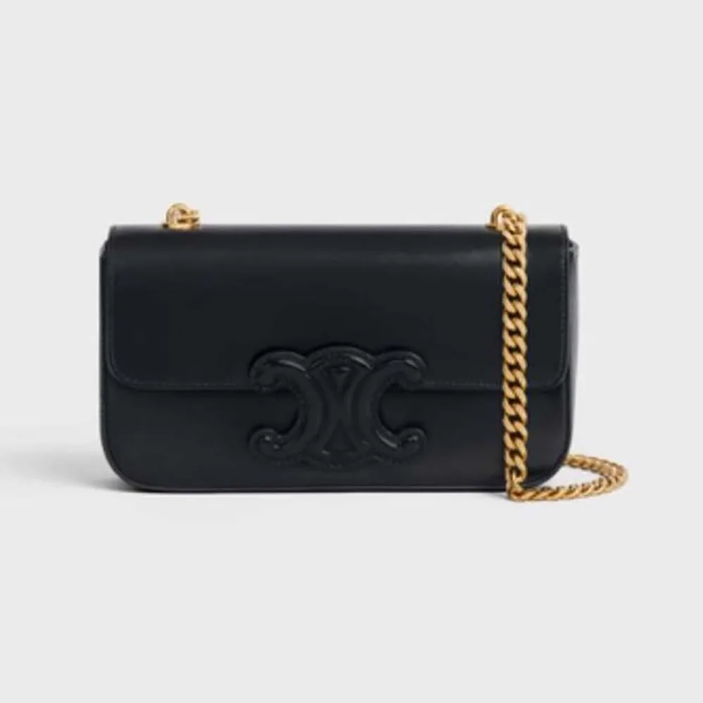 Celine Chain Shoulder Bag Cuir Triomphe in Shiny Calfskin for Women in Black Celine Chain Shoulder Bag Cuir Triomphe in Shiny Calfskin for Women in Black