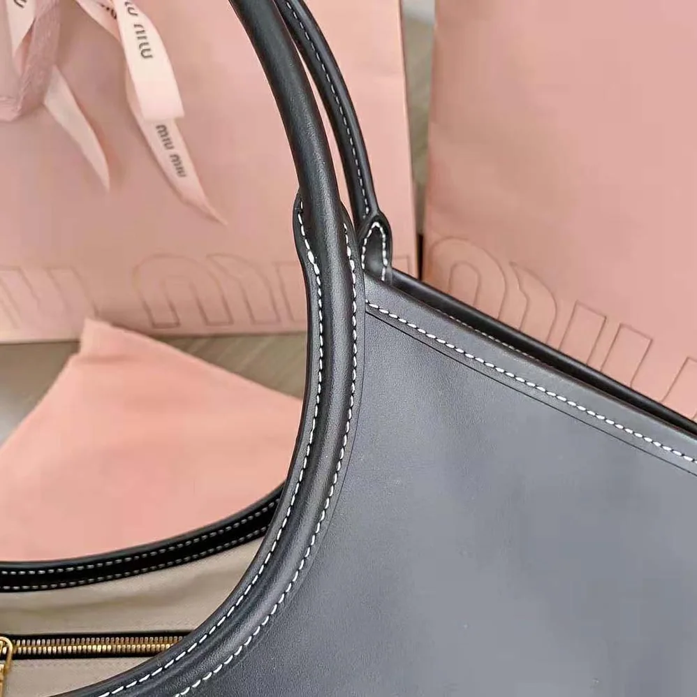 Miu Miu IVY Leather Bag with Leather Lettering Logo for Women in Black