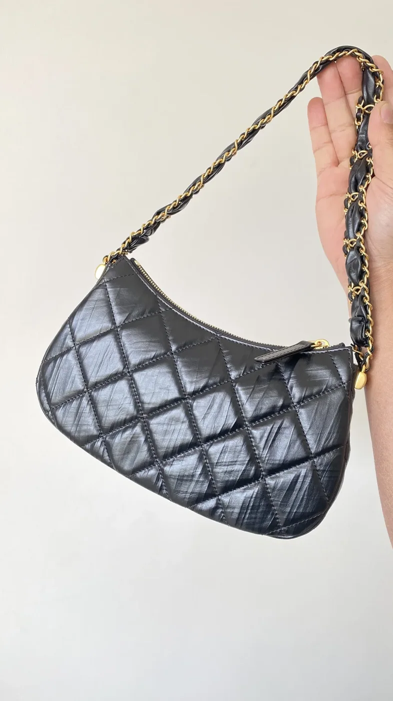 Chanel CC Hobo Bag in Black Gold Hardware