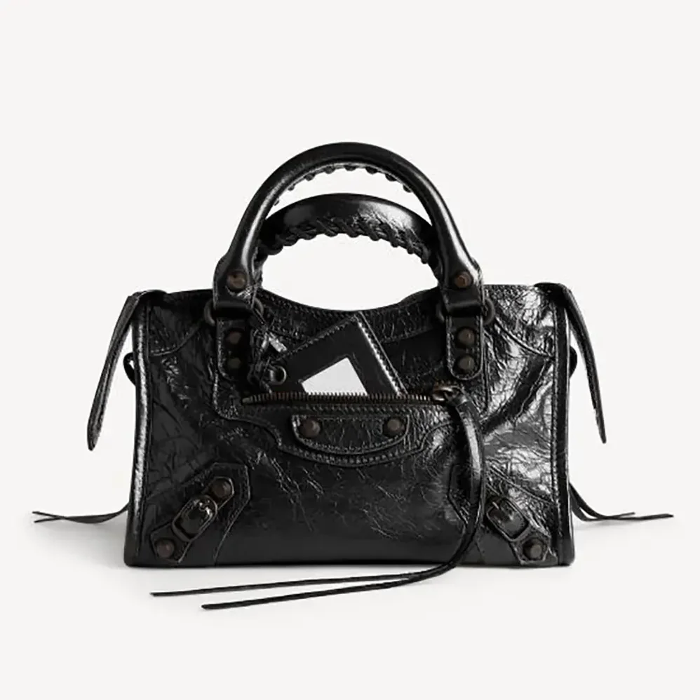 Balenciaga Le City Bag Mini in Black Arena Lambskin Brass Hardware for Women