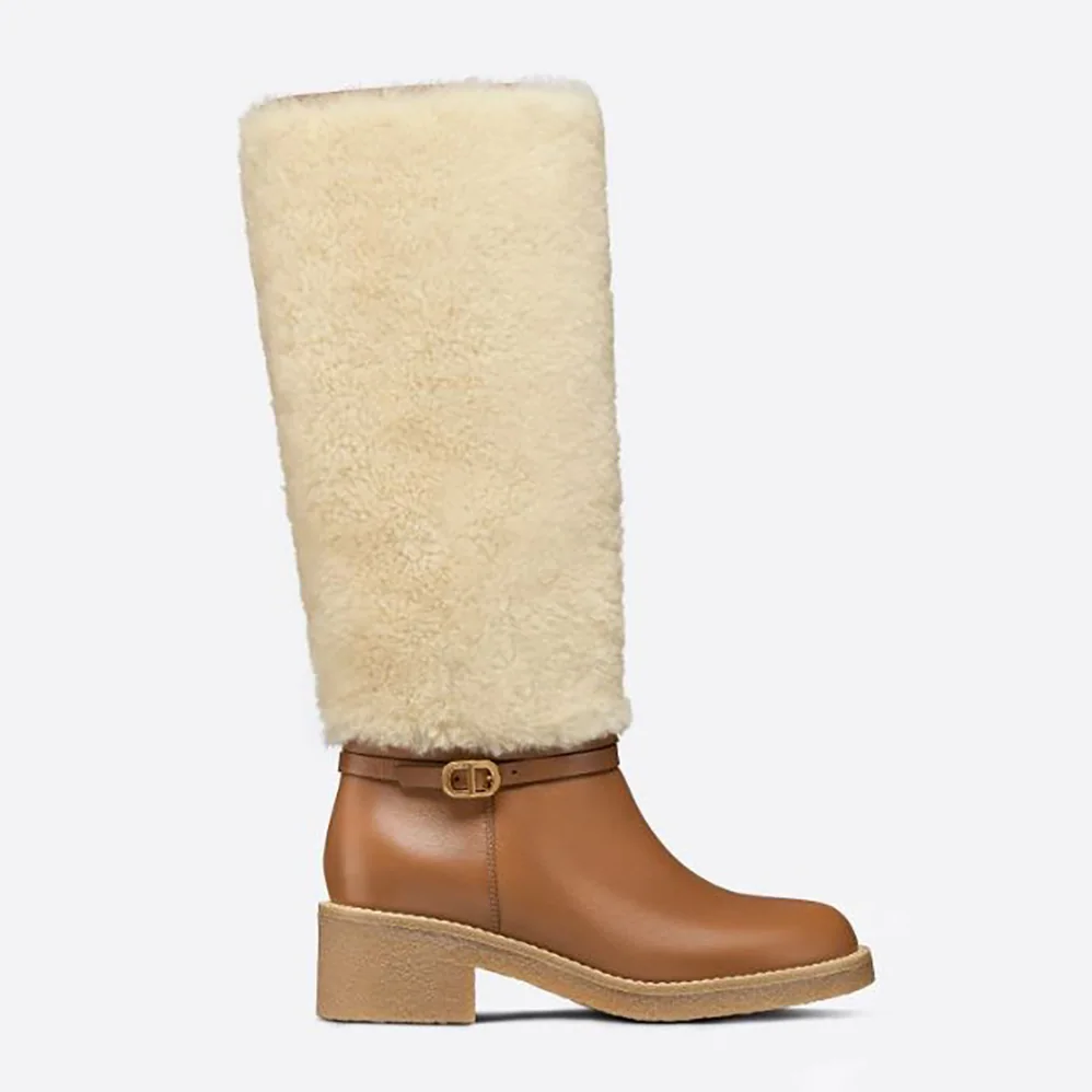 Dior D-Furious Boot Dark Tan Calfskin and Shearling for Women Dior D-Furious Boot Dark Tan Calfskin and Shearling for Women