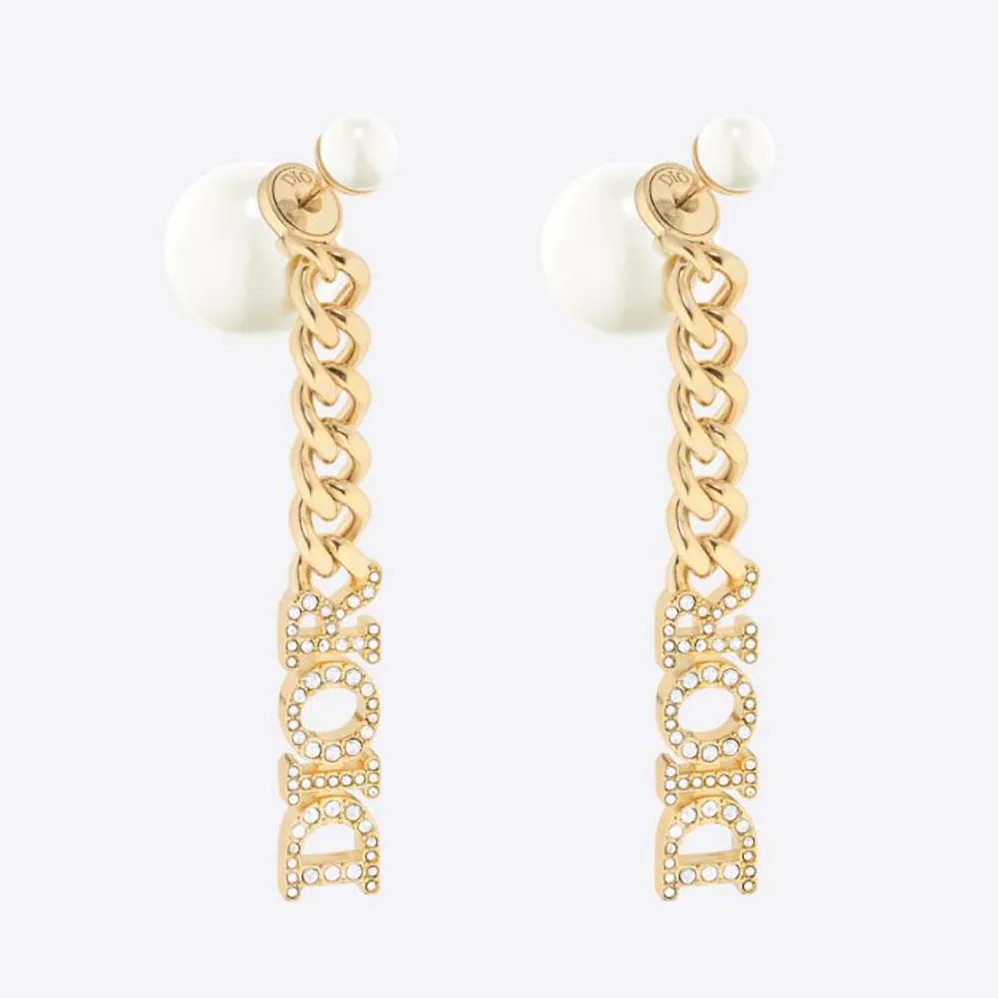 Dior Tribales Earrings Gold-Finish Metal with White Resin Pearls for Women Dior Tribales Earrings Gold-Finish Metal with White Resin Pearls for Women