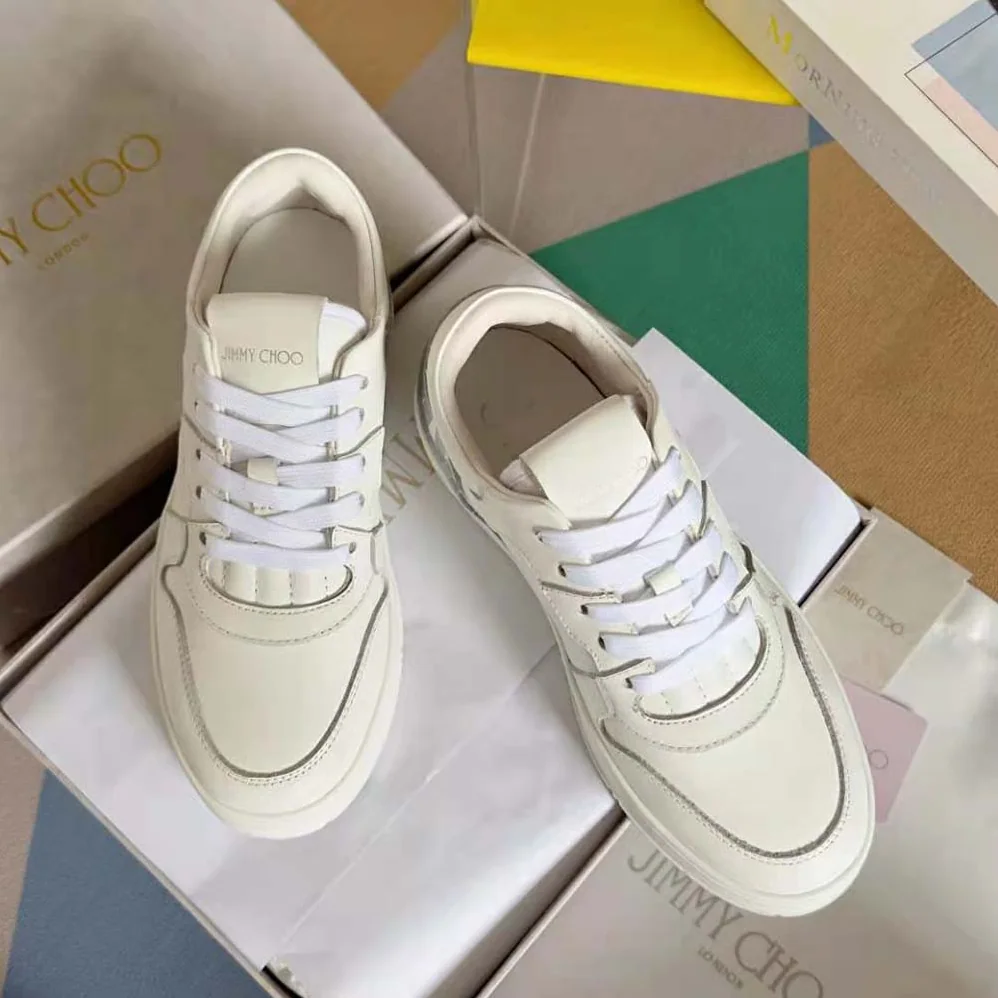 Jimmy Choo Florent/F White and Peacock Mix Leather Trainers for Women