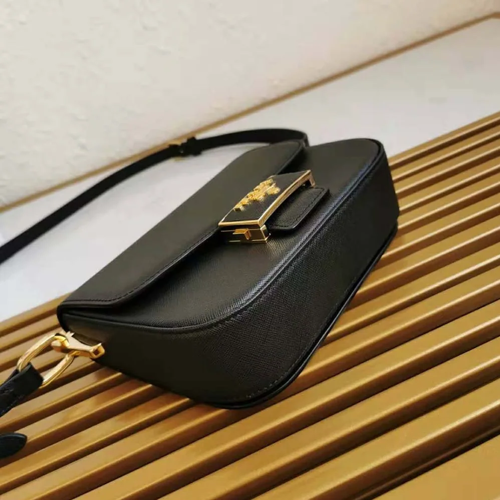 Prada Saffiano Leather Prada Embleme Bag for Women in Black Prada Saffiano Leather Prada Embleme Bag for Women in Black