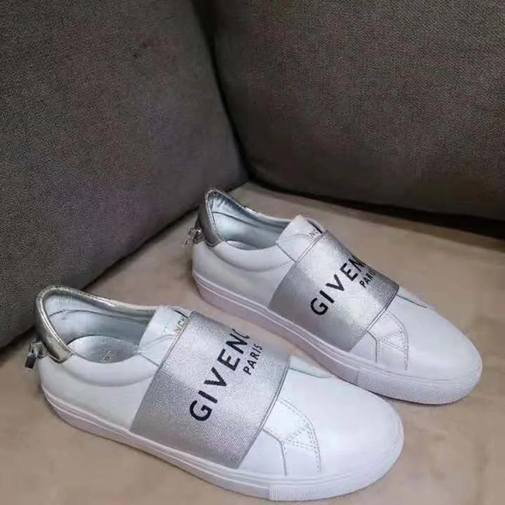 Givenchy Givenchy Paris Metallized Strap Sneakers in Leather for Women in Silver