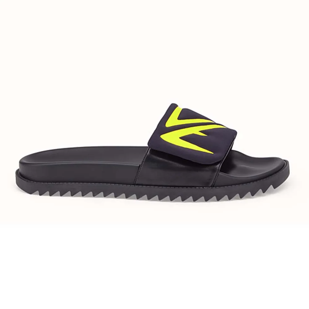 Fendi SLIDES Black Scuba and Leather Slides for Men