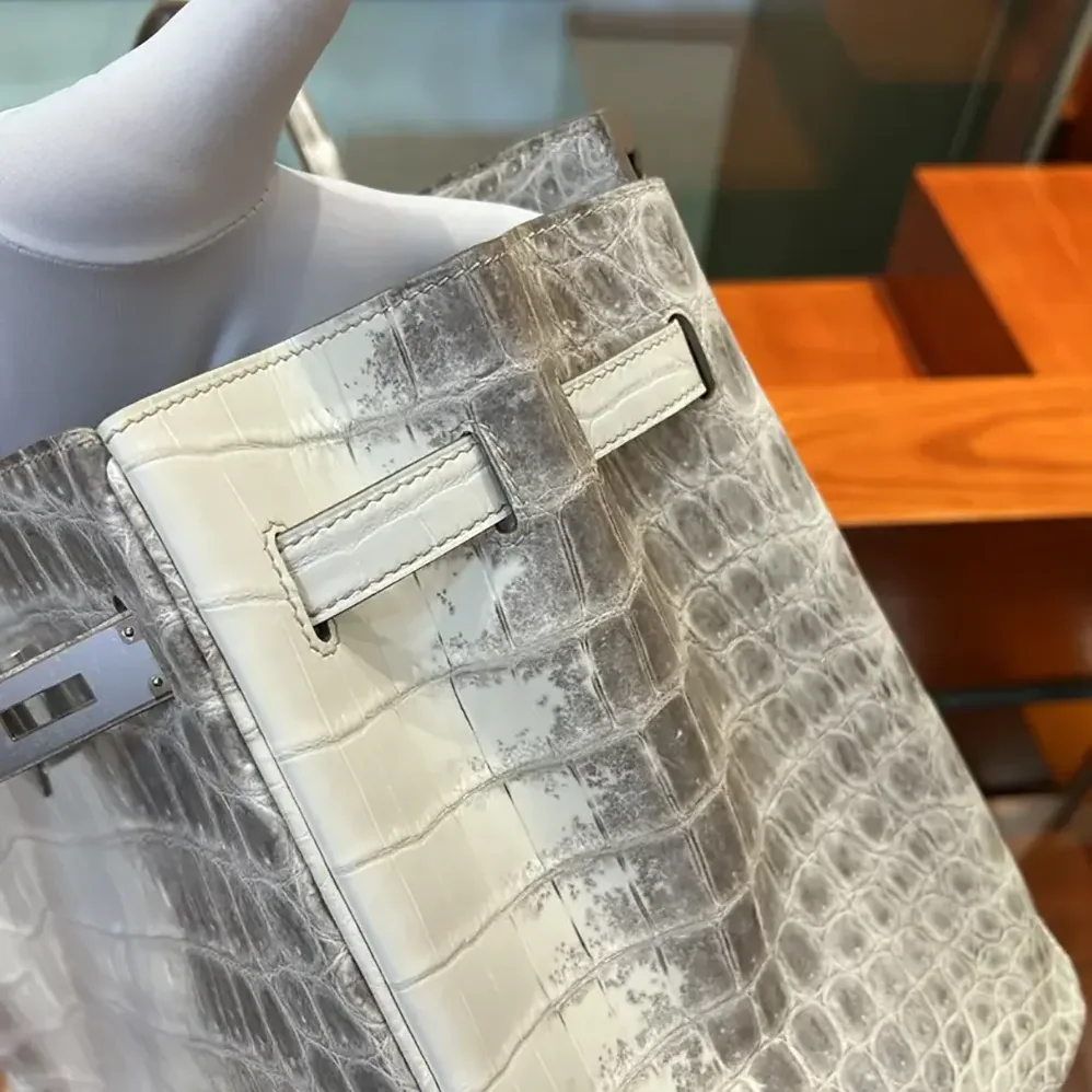 Hermes Birkin 30 Bag in Alligator Leather with Silver Hardware in White