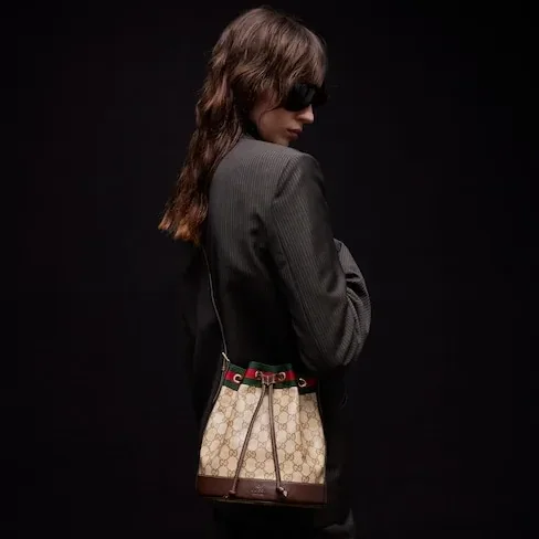 Gucci Venice Small Bucket Bag / Sand/ Dark Brown Gold Hardware