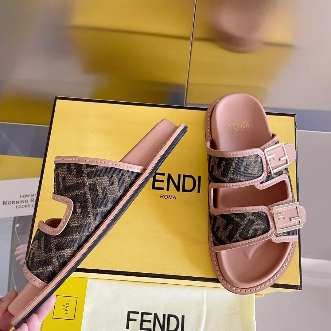 Fendi Feel Brown FF Fabric Slides 8X8326AEGVF1HHG