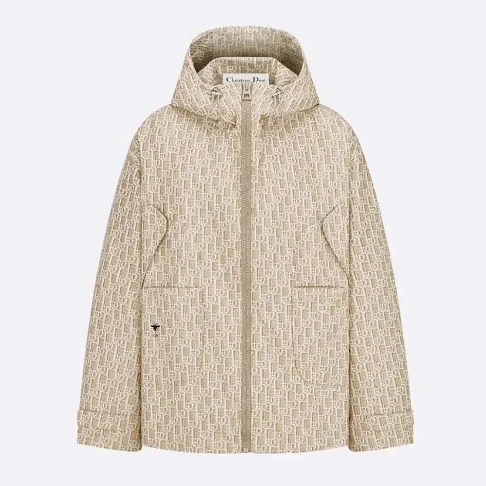 Dior Hooded Jacket Beige Technical Jacquard Taffeta with Dior Oblique Motif for Women