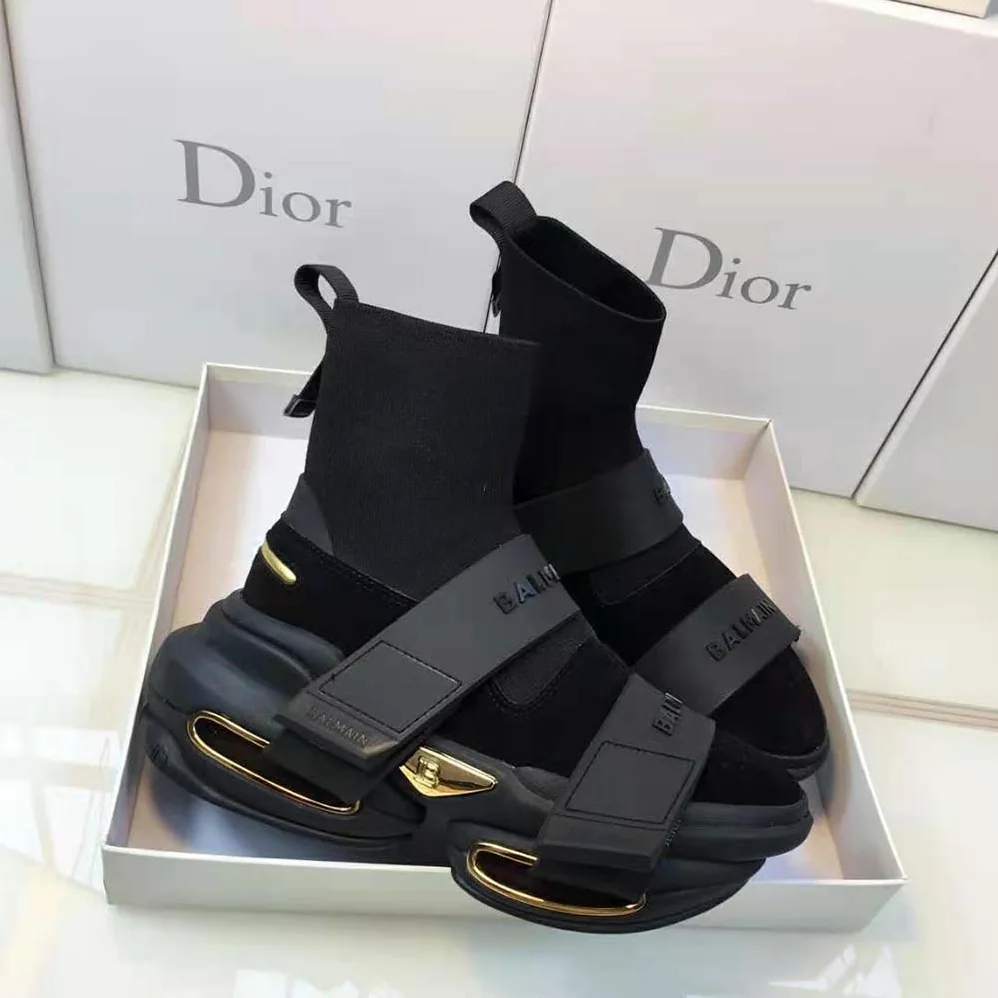 Balmain B-Bold Mesh and Suede High-Top Trainers with Strap for Unisex in Black Balmain B-Bold Mesh and Suede High-Top Trainers with Strap for Unisex in Black