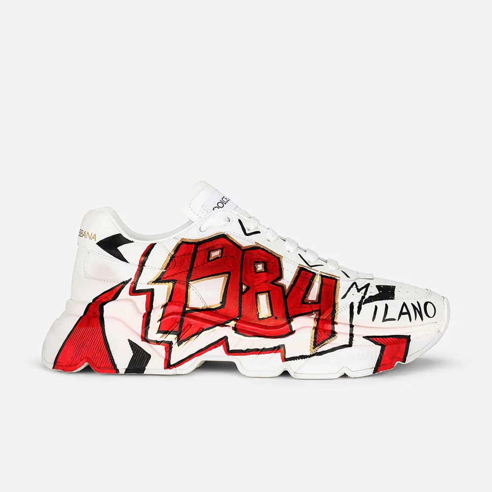 Dolce Gabbana D&G Hand-painted Calfskin Nappa Daymaster Sneakers for Women in Red Dolce Gabbana D&G Hand-painted Calfskin Nappa Daymaster Sneakers for Women in Red