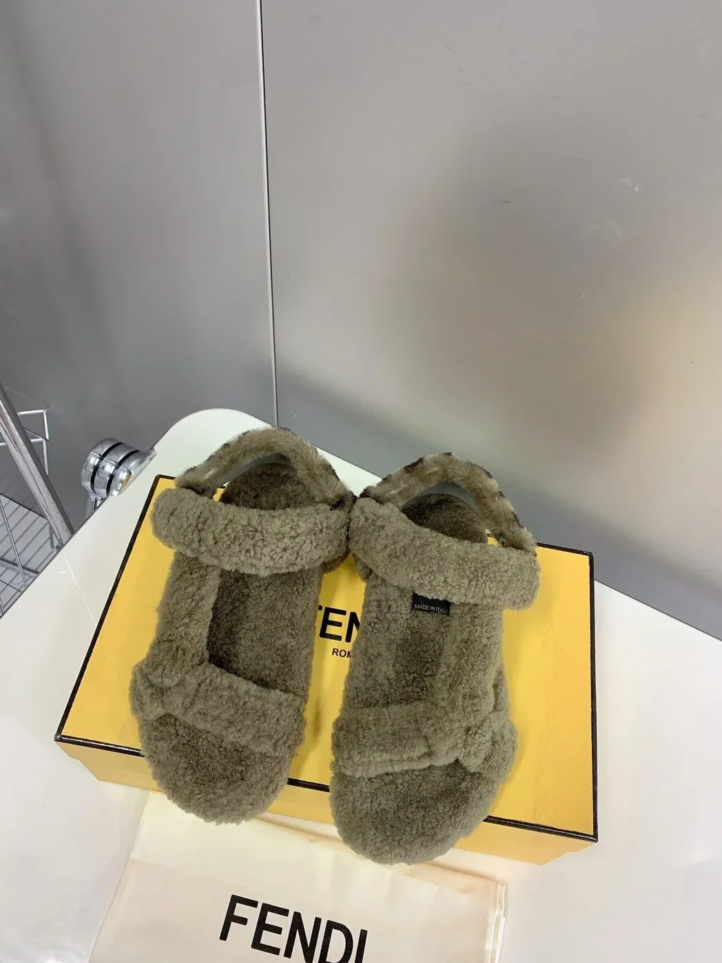 Fendi First Shearling Sandal Green