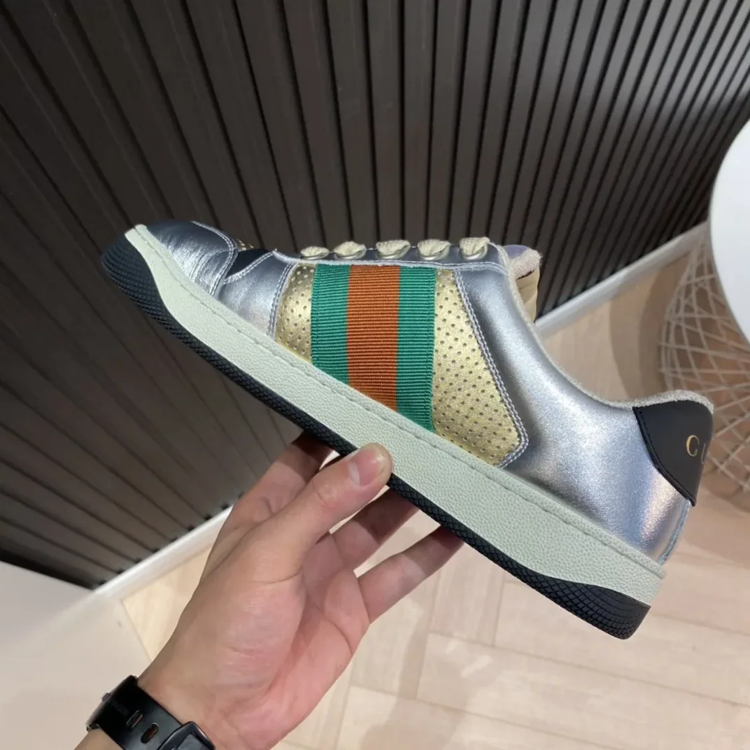 Gucci Screener Low Top Sneakers Silver Gold for Men