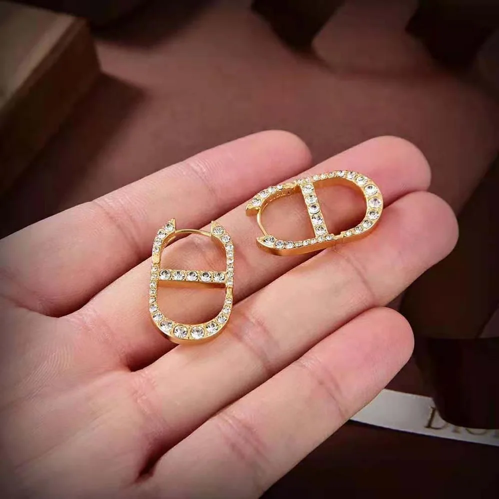 Dior 30 Montaigne Earrings Gold-Finish Metal and Silver for Women in Tone Crystals