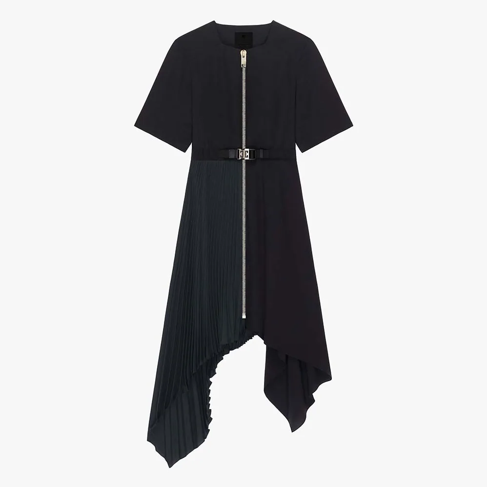 Givenchy Asymmetric Dress in Silk with Metallic Details for Women in Black