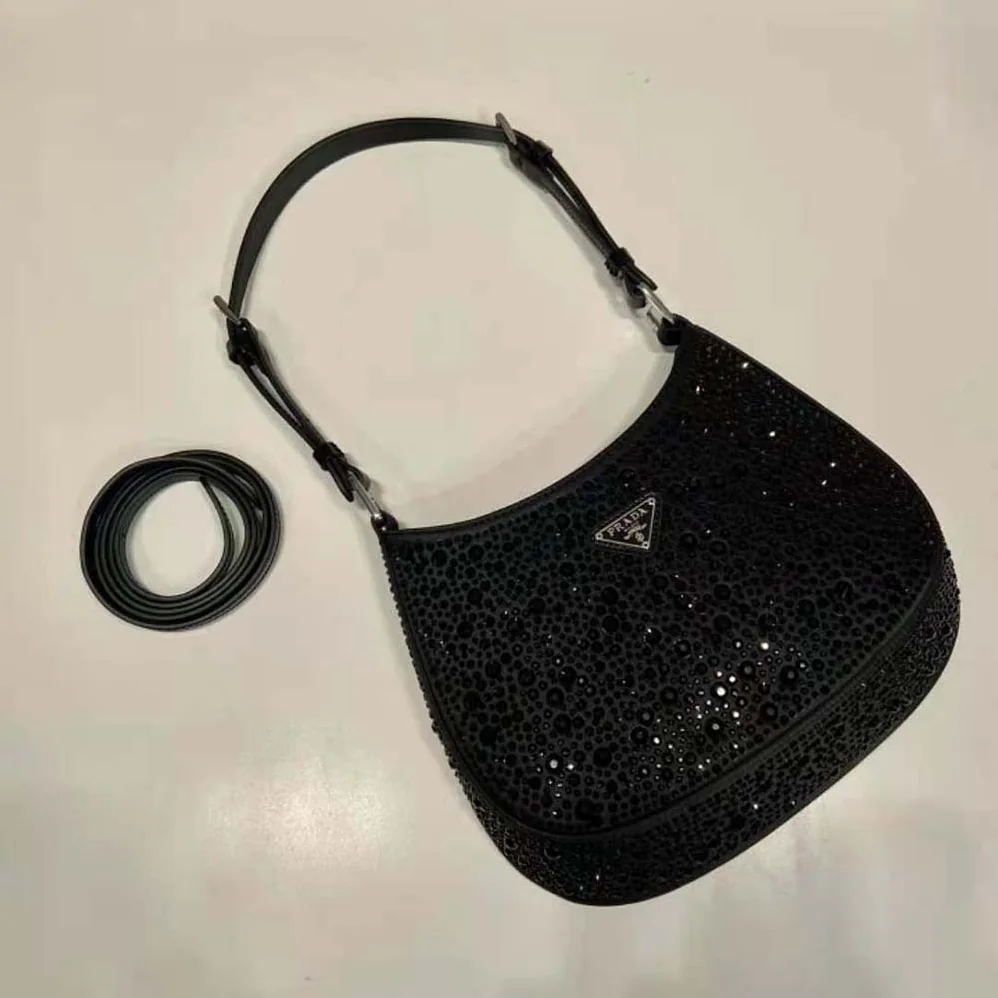 Prada Cleo Satin Bag with Crystals for Women in Black
