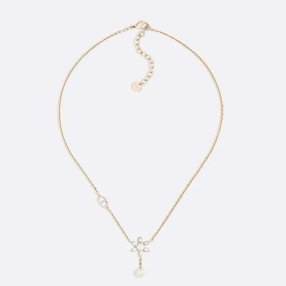 Dior Bloom in Dior Necklace Gold-Finish Metal with White Resin Pearls and Silver for Women in Tone Crystals