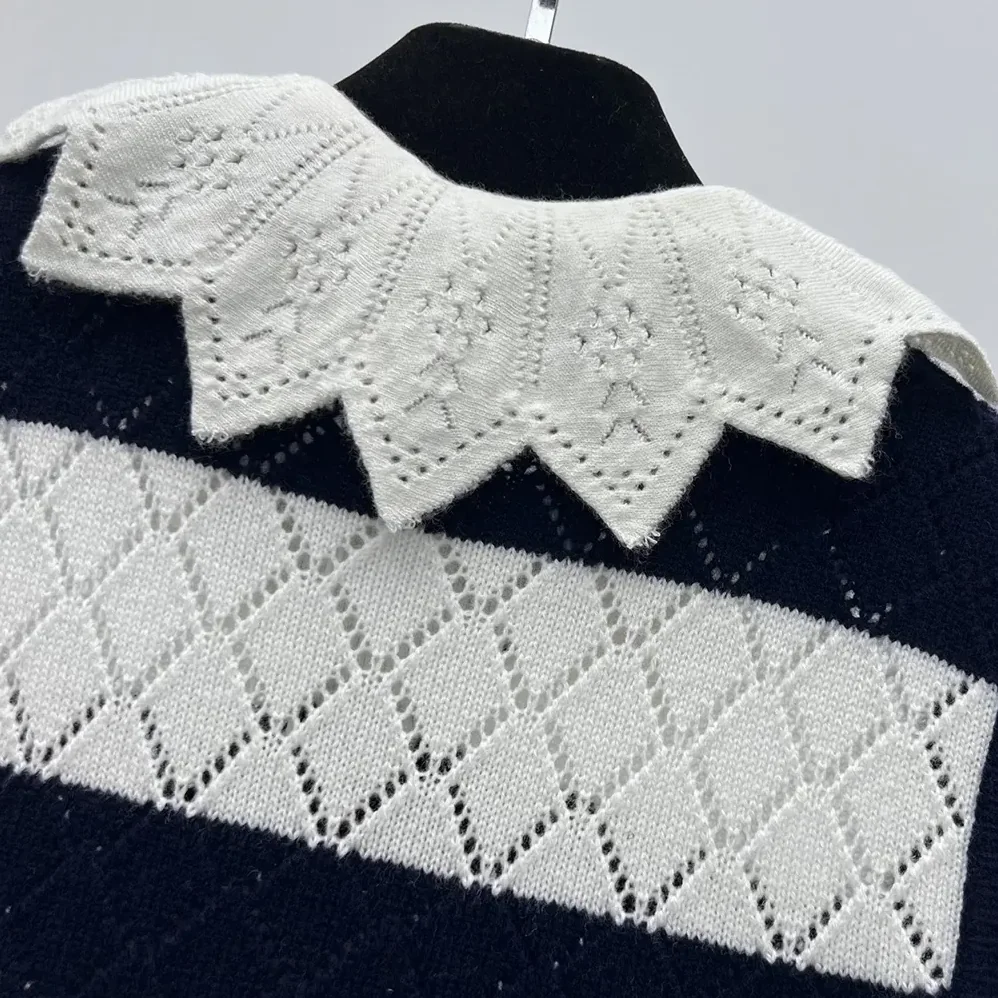 Dior Marinière Sweater Vest White and Navy Blue Openwork Cashmere Knit for Women