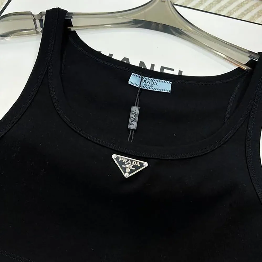 Prada Jersey Cropped Top for Women in Black Prada Jersey Cropped Top for Women in Black
