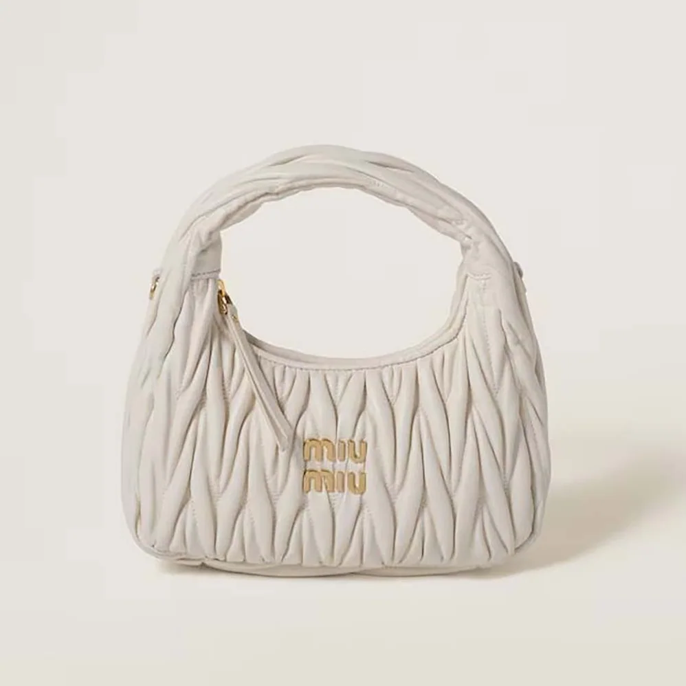 Miu Miu Wander Matelassé Nappa Leather Hobo Bag for Women in White Miu Miu Wander Matelassé Nappa Leather Hobo Bag for Women in White