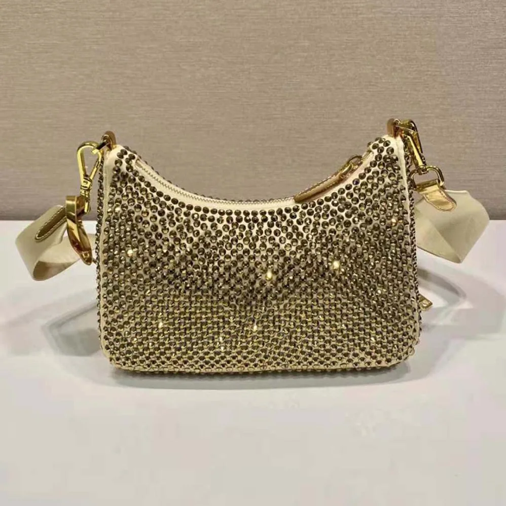Prada Re-Edition 2005 Satin Bag with Crystals for Women in Gold