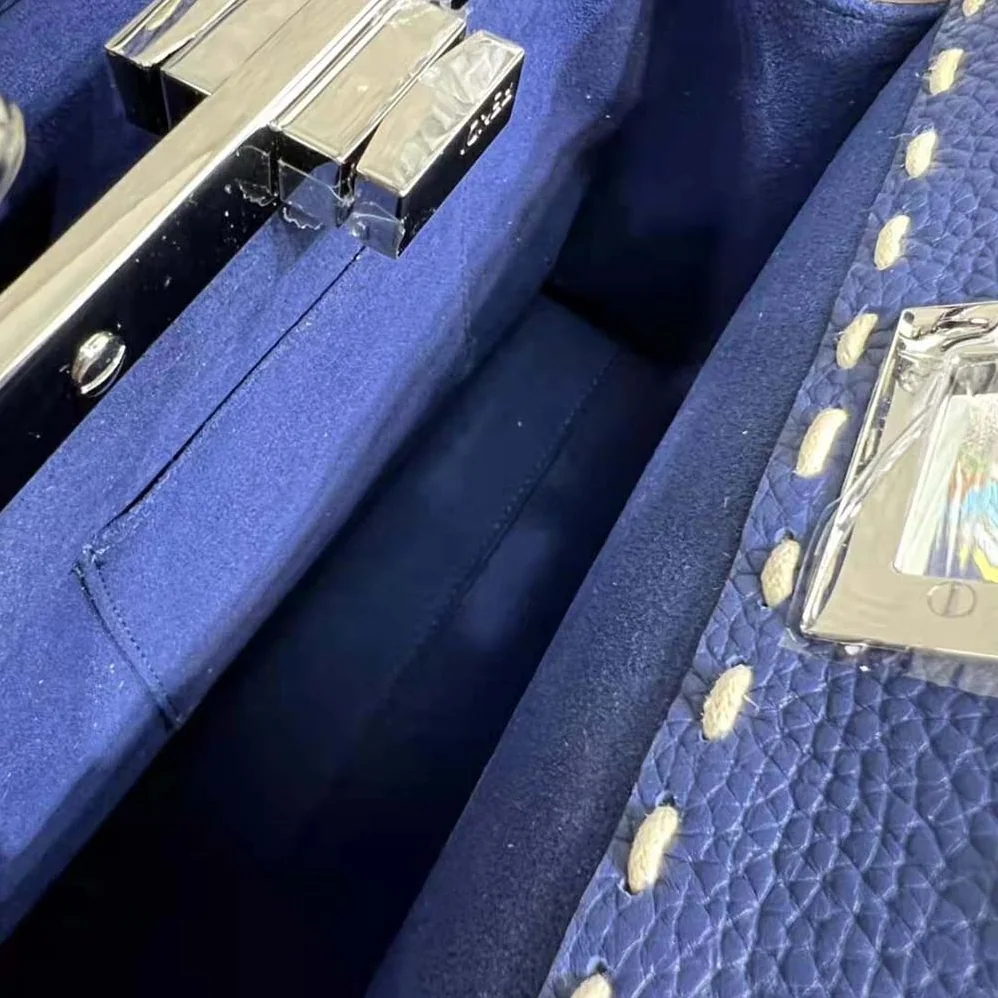 Fendi Peekaboo Iconic Mini Full Grain Leather Bag for Women in Navy
