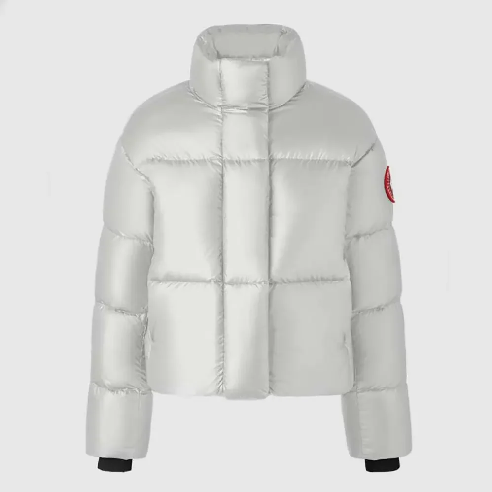 Canada Goose Cypress Cropped Puffer in Recycled Feather-Light Ripstop Shiny for Women in Silverbirch