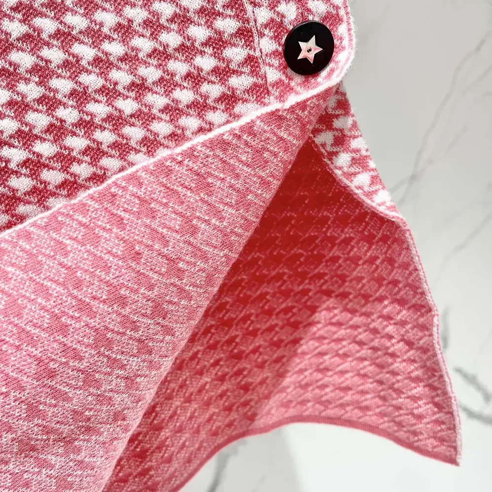 Dior Dioriviera Short Straight Dress White and Candy Pink Houndstooth Technical Knit for Women Dior Dioriviera Short Straight Dress White and Candy Pink Houndstooth Technical Knit for Women