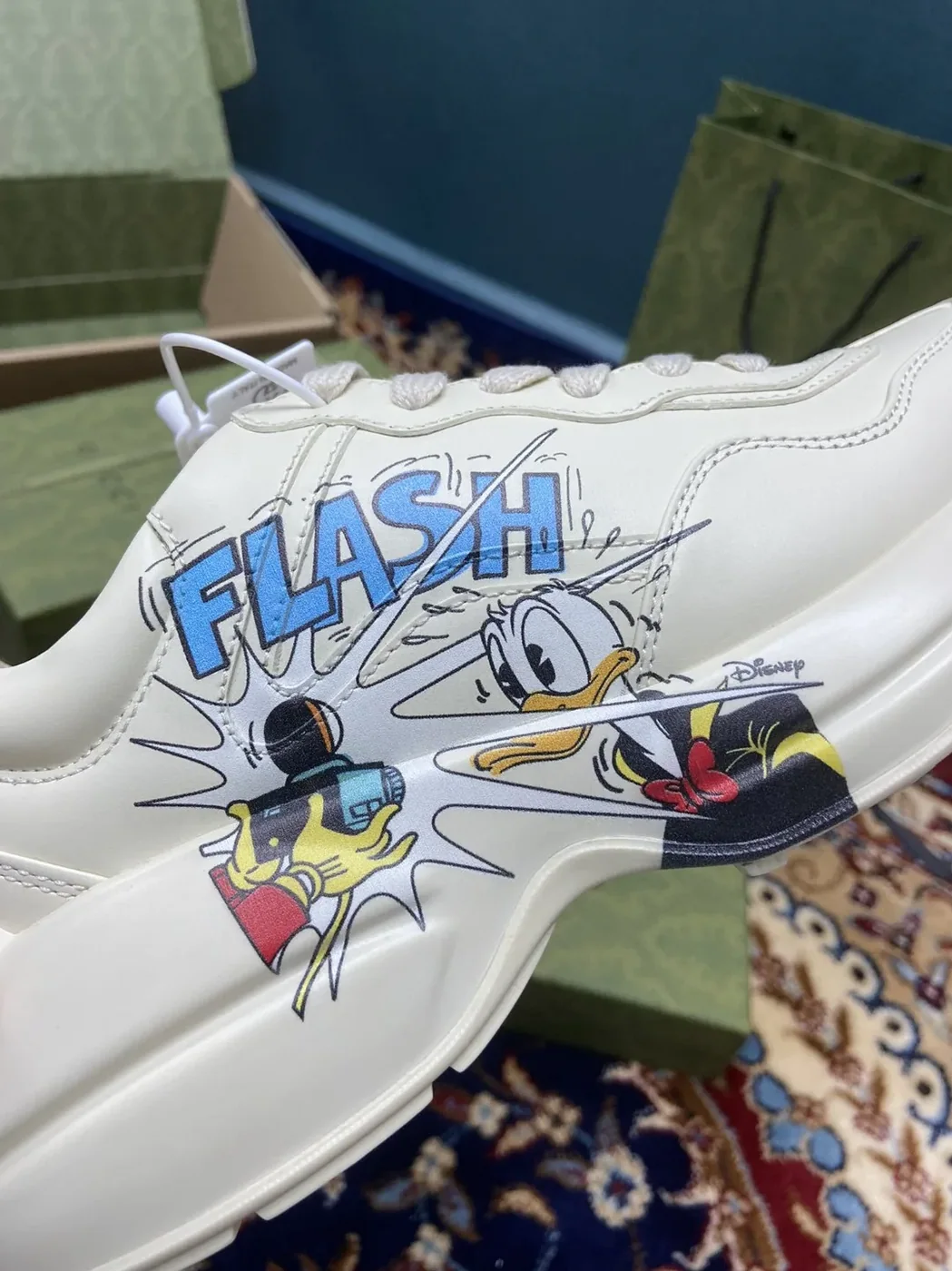 Disney x Gucci Rhyton Sneakers With Donald Duck White Ivory
