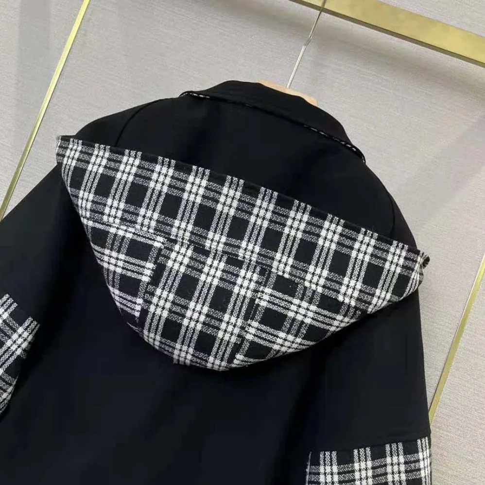 Dior Hooded Peacoat Black and White Check'n'Dior Wool for Women