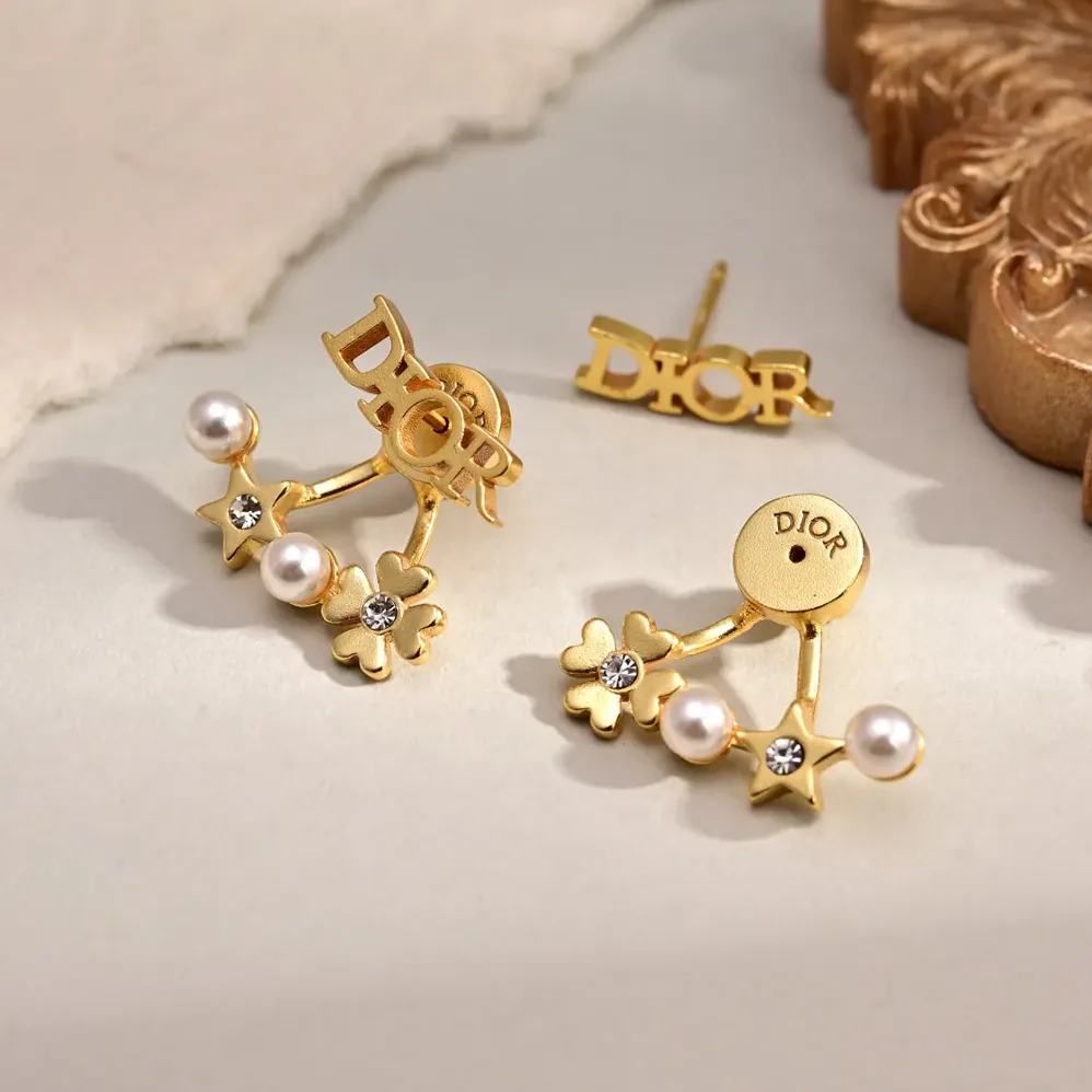 Dior Tribales Earrings Gold-Finish Metal with White Resin Pearls and Silver for Women in Tone Crystals