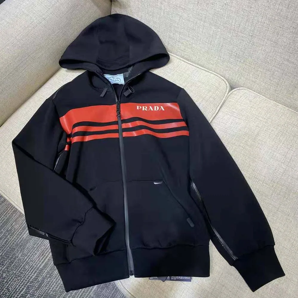 Prada Printed Technical Fabric Jacket for Men in Black Prada Printed Technical Fabric Jacket for Men in Black