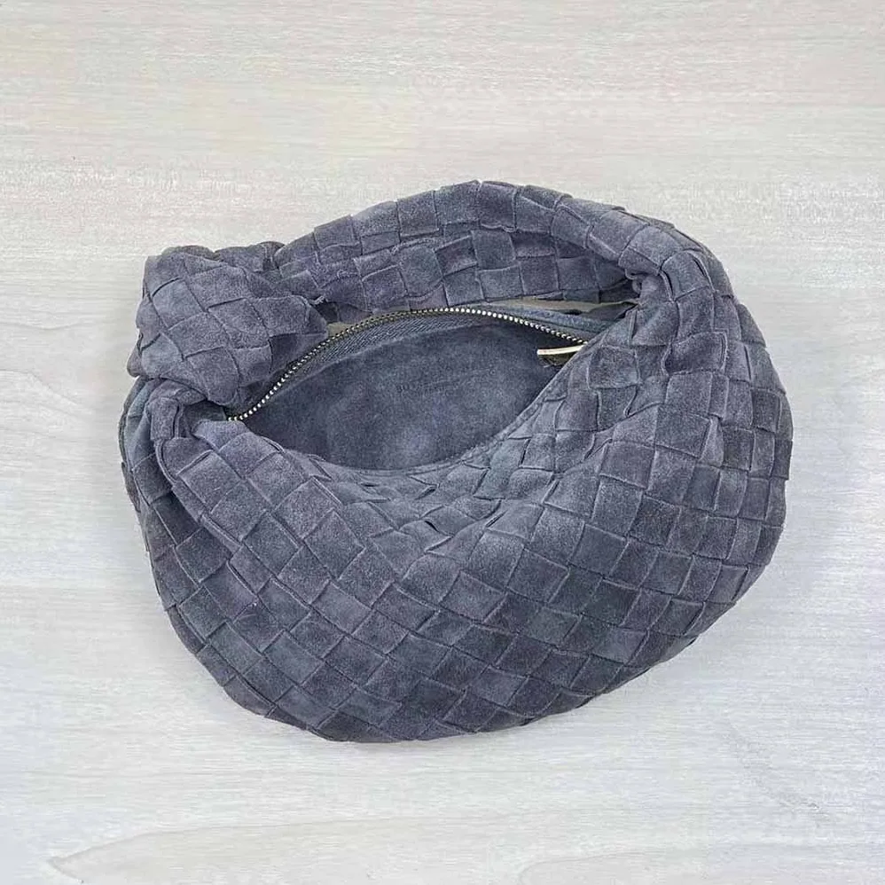 Bottega Veneta Mini Jodie Mini Intrecciato Suede Top Handle Bag for Women in Gray Bottega Veneta Mini Jodie Mini Intrecciato Suede Top Handle Bag for Women in Gray