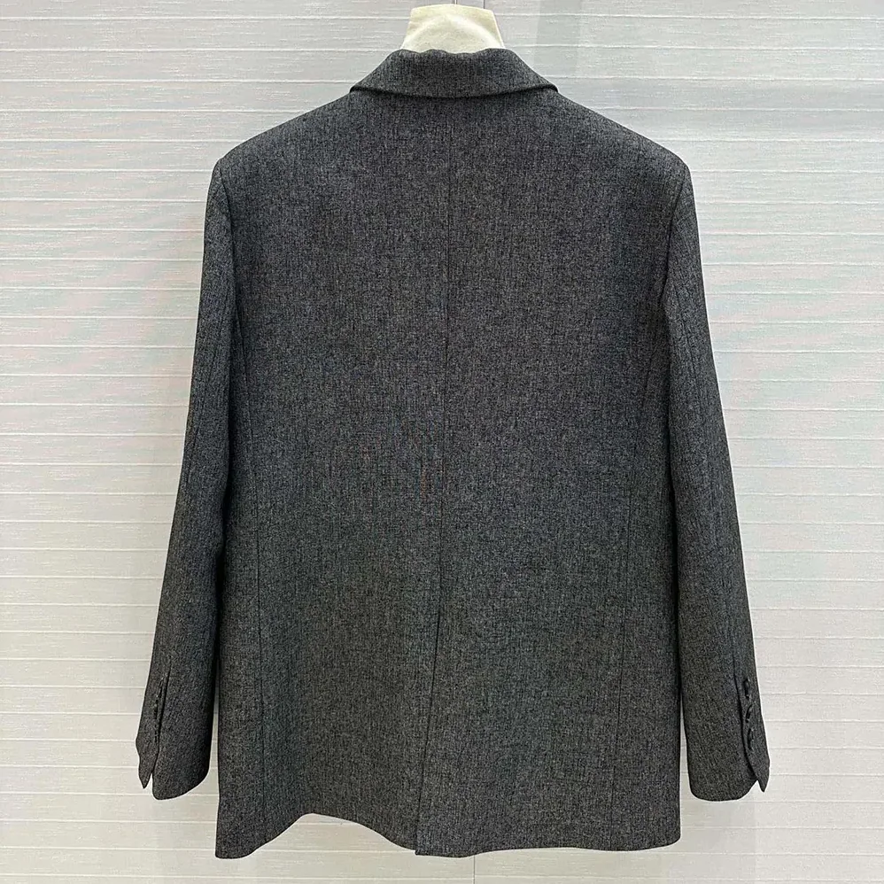 Dior Blazer Gray End-on-End Virgin Wool with Black Miss Dior Graffiti Motif for Women